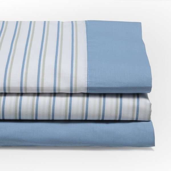 DON DESCANSO–Juego de Sábanas y Fundas de Almohada Vega,(Disponible Varios tamaños) Estampado rayas Azul