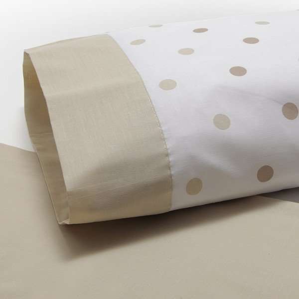 DON DESCANSO – Conjunto de Lençóis e Fronhas Maia. Estampado de bolinhas bege. Diferentes medidas