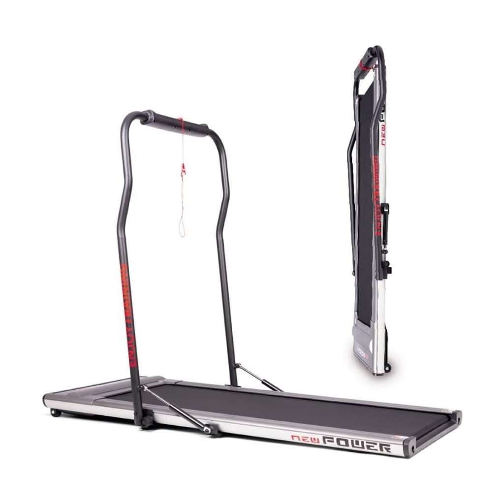 NEWPOWER-Cinta de Andar Eléctrica Plegable Slim(1100W) Ultrafina, Hasta 8km/h y Estructura Aluminio. Sin Montaje. Incluye Mando