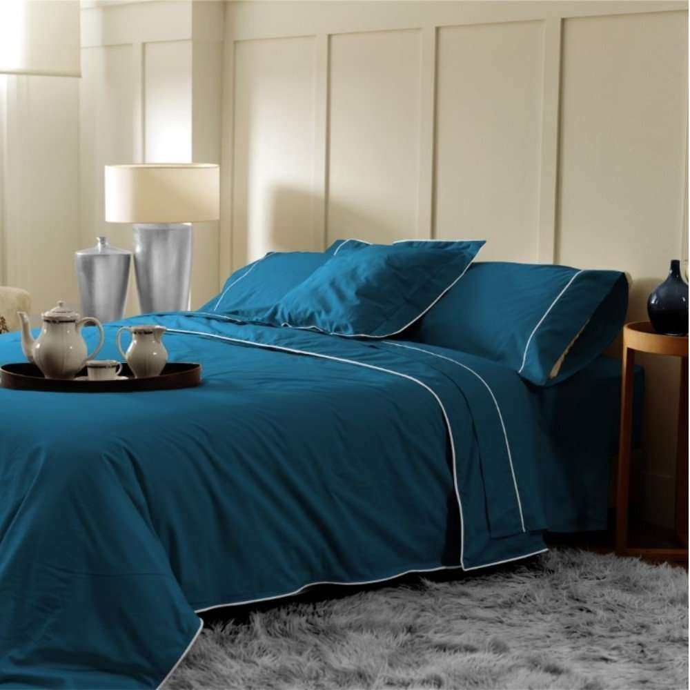 Don Descanso - Lençol ajustável 100% algodão 180 fios (Tamanho máximo da cama 34cm) Azul (Vários tamanhos)