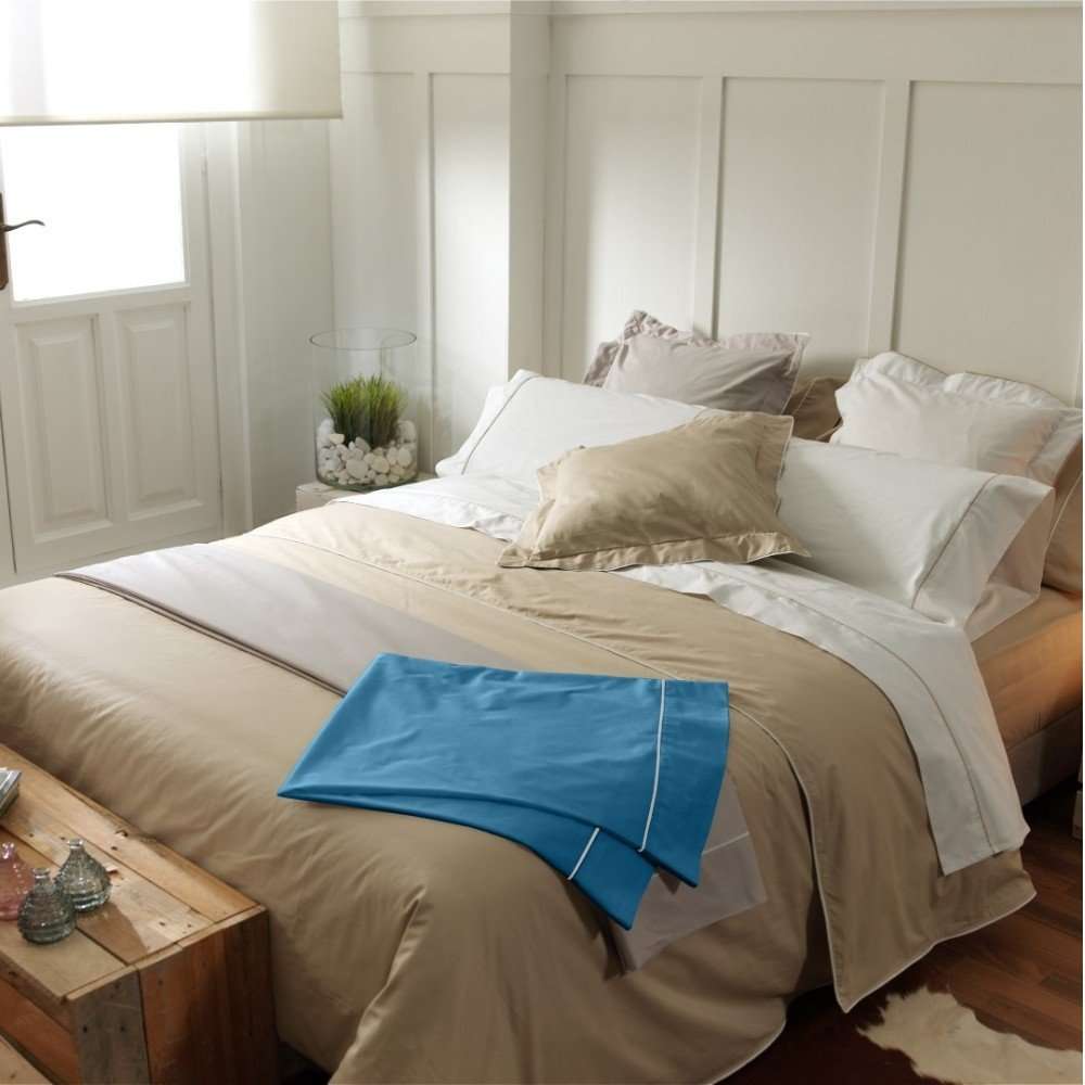 Don Descanso - Lençol ajustável 100% algodão 180 fios (Tamanho máximo da cama 34cm) Azul (Vários tamanhos)