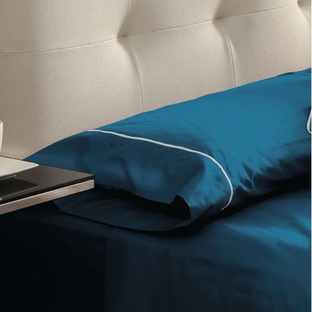 Don Descanso - Lençol ajustável 100% algodão 180 fios (Tamanho máximo da cama 34cm) Azul (Vários tamanhos)
