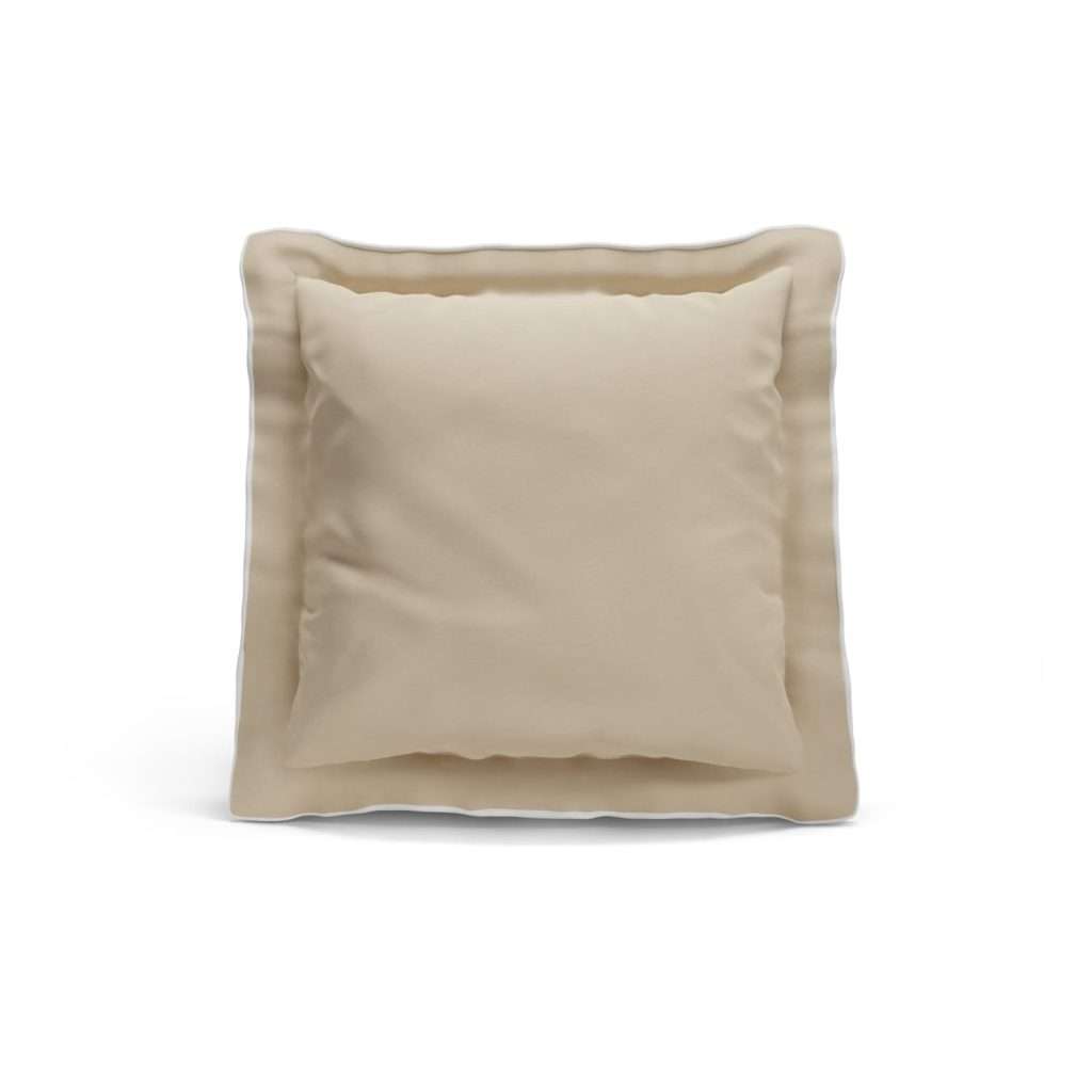 Nalui – Funda de Cojín 50x50 Algodón 100% 180 Hilos Beige con Ribete Blanco Suave, Fresca, Transpirable, Lavable a 30ºC