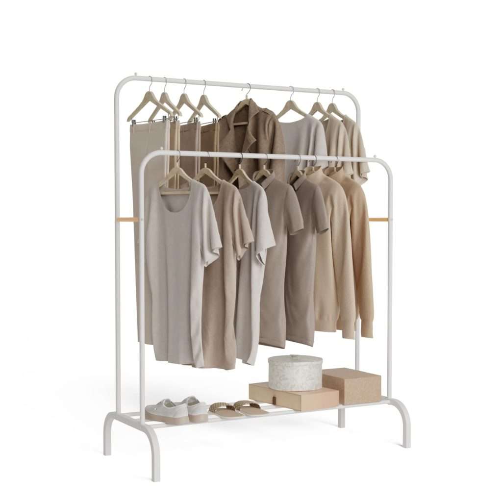 Newlux Hangy Duo 30 Perchero Burro Metálico Hasta 30kg con Zapatero, Resistente, Doble Altura
