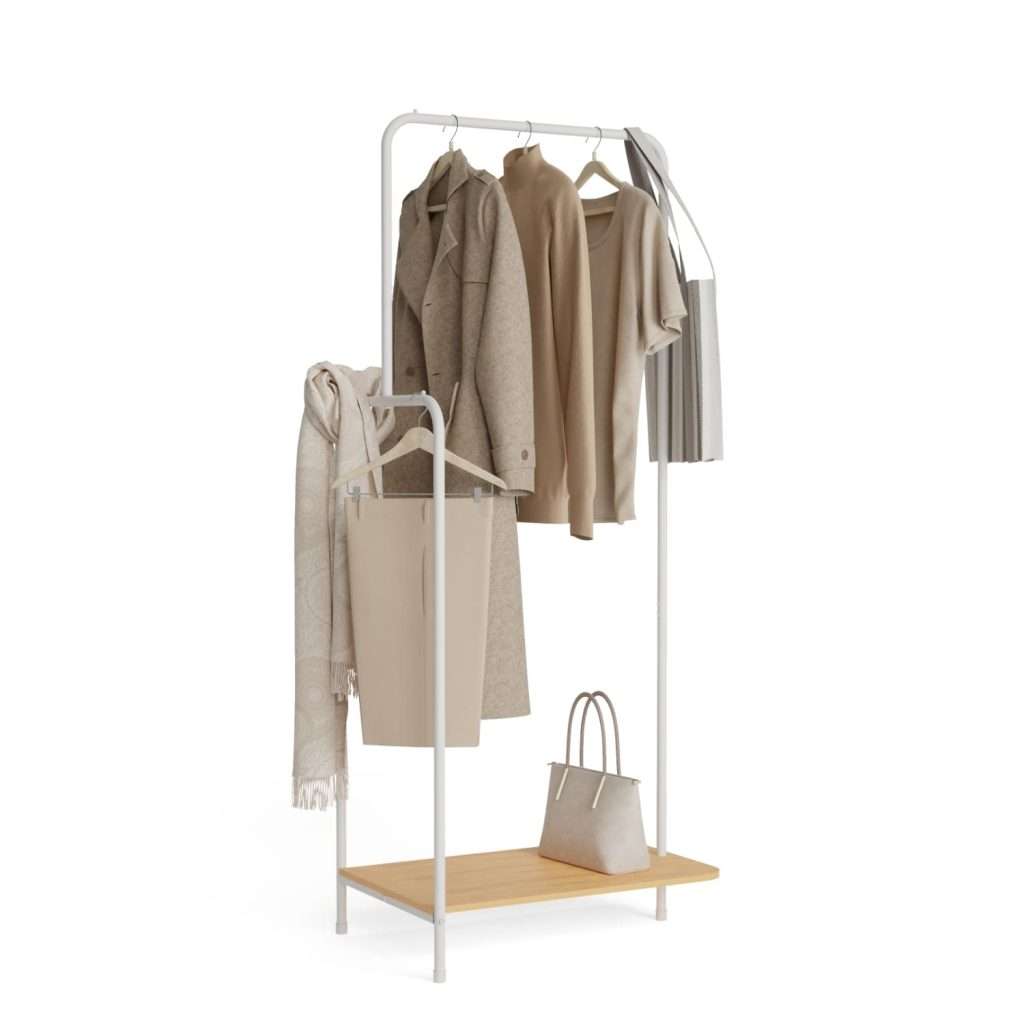 Newlux Hangy Wood 100 Perchero Burro Metálico Hasta 18kg con Zapatero, Resistente, 2 Alturas
