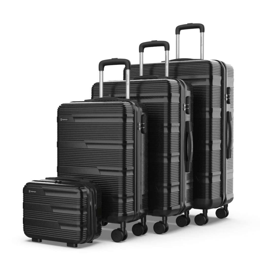 NUMADA - Juego de Maletas de Viaje 4 pzs Upfly T10 ABS. Maleta Cabina 55x40x20, Maleta Mediana 60L, Maleta Grande 78L y Neceser