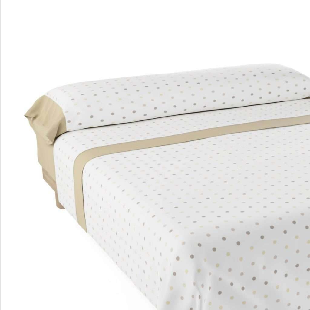 Nalui – Juego de Sábanas y Fundas de Almohada Maia. Estampado lunares Beige. Diferentes medidas