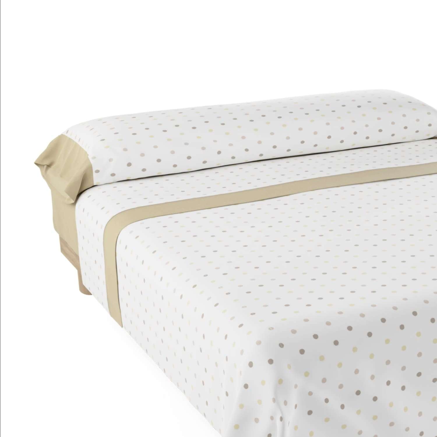Nalui - Conjunto de lençóis e fronhas Maia. Estampado de bolinhas bege. Tamanhos diferentes - Image 1