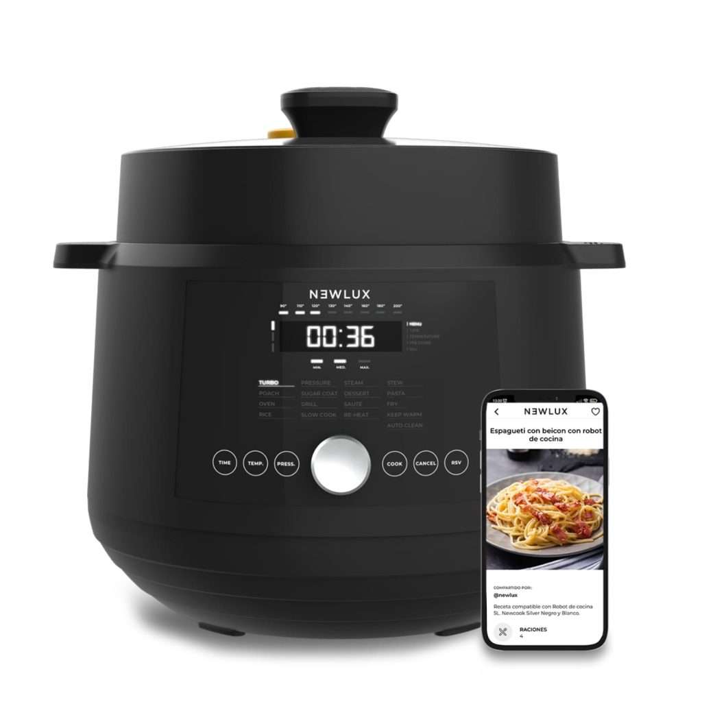 Newlux - Olla Eléctrica 6L SmartChef V600 (1200W), Robot de Cocina con 4 Niveles de presión, 17 Programas y Vaporera 2 Niveles