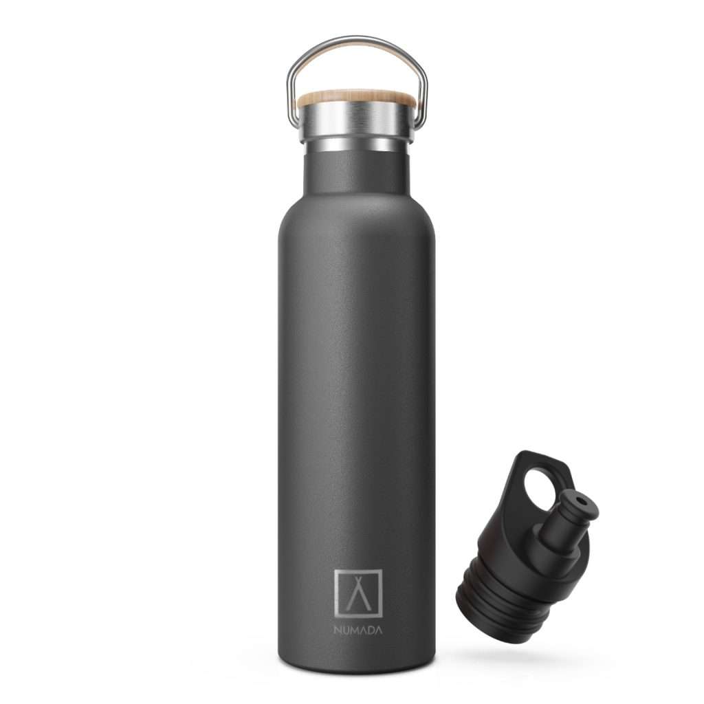 NUMADA-Botella Térmica Acero INOX 600ml con Doble Pared al Vacío y Recubrimiento Cerámico. Frío 24H|Calor 12H. Incluye 2 Tapones