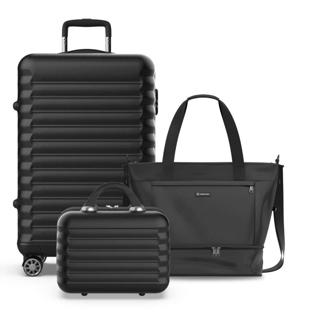 NUMADA-Juego de Maletas 3pzs. (Maleta Mediana 63cm, Bolsa Viaje y Neceser 11L) Negro