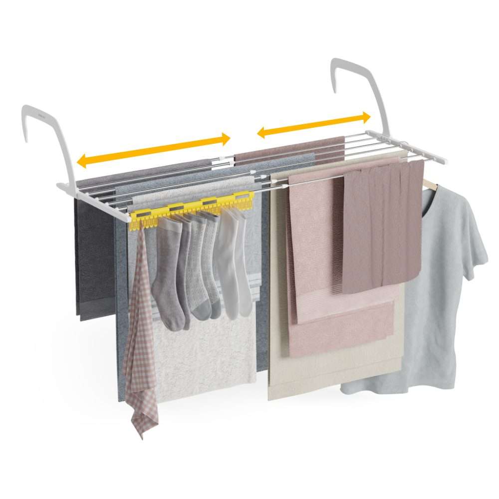 NEWLUX Tendedero Balcón Extensible Flex V9 de Acero INOX (+/- 52.5-92,5x35x17cm)