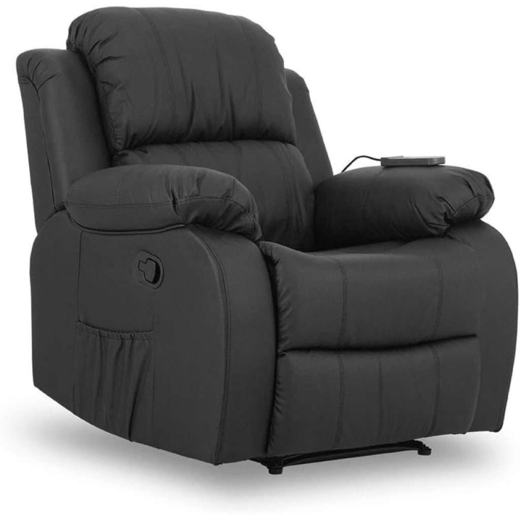 Nalui-Sillón Masaje Trevi Reclinable 160º, 8 Motores Silenciosos, Calor Lumbar, 4 Zonas de Masaje y PU Anti-Cuarteo